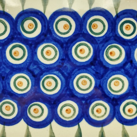 Polish Pottery Peacock Leaves 10" Baker Rectangular Octagonal BakingServing Dish - Picture 10 of 11